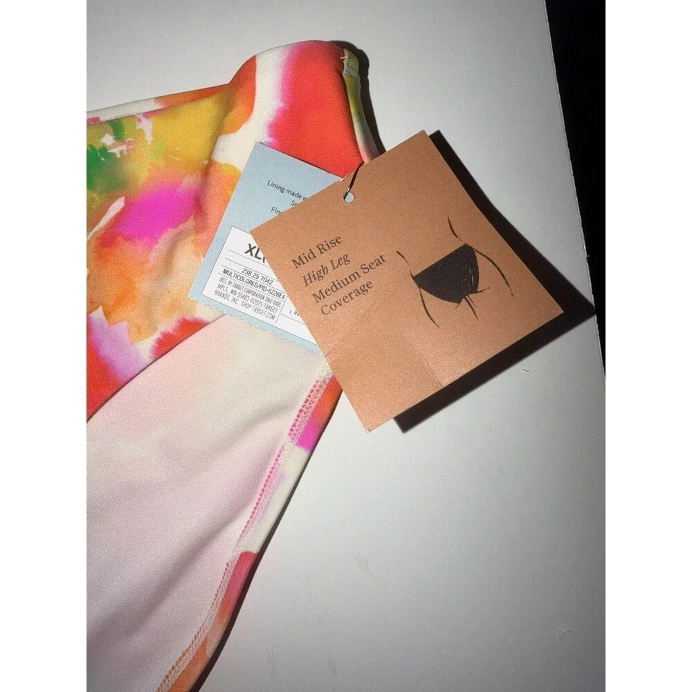 Shade & Shore Mid Rise Bikini Bottoms womens XL Bright Water Colored Floral New